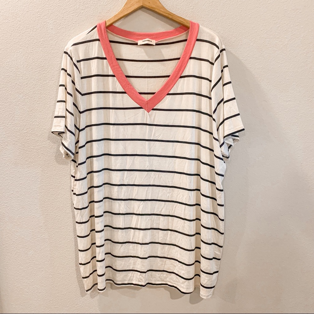 Plus Size Striped V- Neck Tee